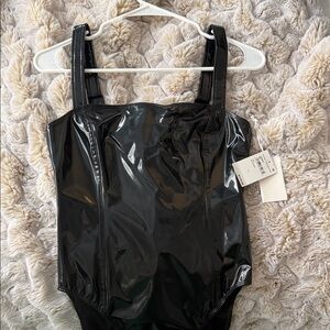Good American Glossy Black Bodysuit